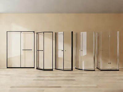 Modern Shower Enclosures With Glass Doors And Black Frames In Different Styles 3d model