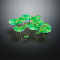 Natural Round Green Spotted Leaves With Slender Stems On Dark Background