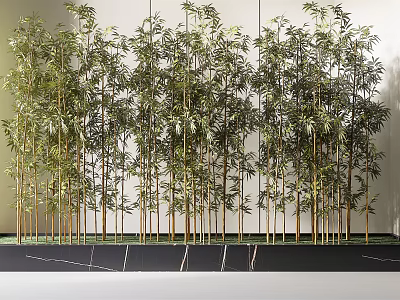 Tall Green Bamboo Plants With Lush Leaves Arranged In Rows Indoors 3d model