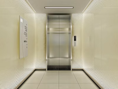 Modern Elevator Hallway With Glass Door Light Colored Walls And Polished Floor Tiles 3d model