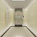 Modern Elevator Hallway With Glass Door Light Colored Walls And Polished Floor Tiles