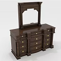 Classic Dark Wood Vanity With Multiple Drawers Gold Handles And Top Mirror