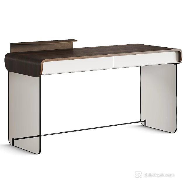 Modern Desk Design With Wooden Top White Drawers And Metal Frame 3d model 