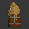 Wine Bottle Glass Decorated With Cute Orange Bear On Wooden Barrel With Metal Handle