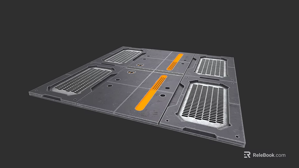 Modern Gray Ceiling Structure With Rectangular Grilles And Orange Stripe 3d model 