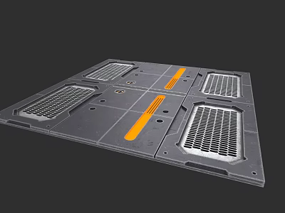 Modern Gray Ceiling Structure With Rectangular Grilles And Orange Stripe 3d model
