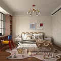 Cozy Kids Bedroom With Colorful Chandelier Striped Bedding Wall Art And Playful Toys