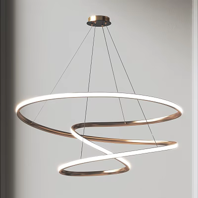 Modern Intertwined Chandelier With Metallic Circular Rings And LED Light Fixture 3d model