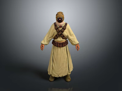 3D Model Character Wearing Long Robe With Hood Straps And Belt 3d model