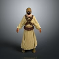 3D Model Character Wearing Long Robe With Hood Straps And Belt