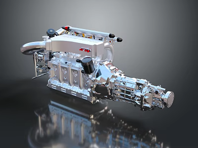 High Performance Silver Metallic Engine Featuring Turbocharger And Precision Mechanical Components 3d model