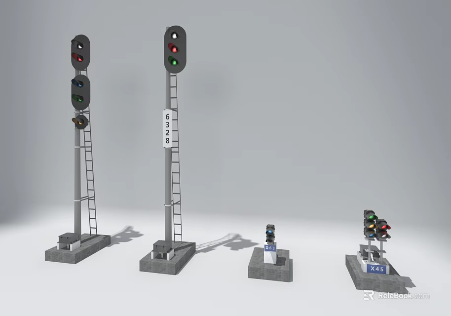 Train Railway Signal Equipment With Tall Posts And Small Miniature Models 3d model 