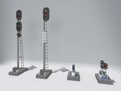 Train Railway Signal Equipment With Tall Posts And Small Miniature Models 3d model