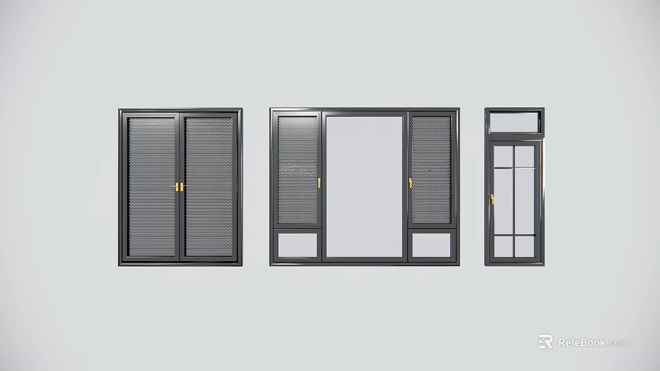 Modern Black Casement Windows With Shutter And Glass Panel Designs 3d model 
