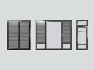 Modern Black Casement Windows With Shutter And Glass Panel Designs 3d model
