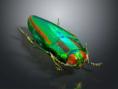 Vibrant Metallic Green And Red Beetle With Shiny Carapace And Reflection 3d model