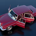 Red Vintage Classic Sedan With Open Doors Showcasing Luxurious Interior
