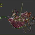 Abstract Red Brown Sculpture With Boat Like Structure And Metal Wire Blades