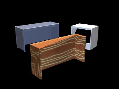 Modern Office Desks with Blue White and Brown Wooden Designs Featuring Wavy Lines 3d model