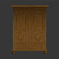 Wooden Entryway Side Cabinet With Carved Double Doors And Storage Design