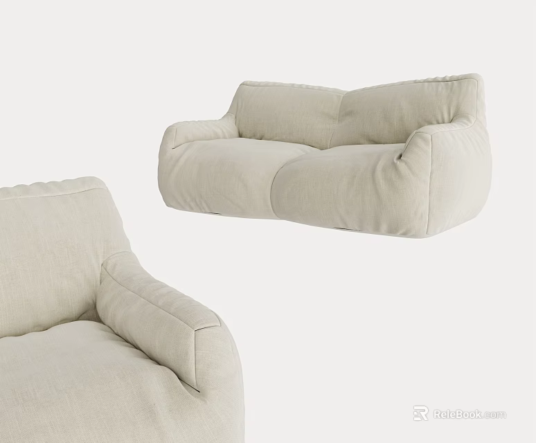 Beige Fabric Sectional Sofa With Comfortable Modern Design And Cozy Seating 3d model 