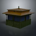 Traditional Pavilion Structure With Green Base And Columns Brown Roof Spire Decoration And Blue Windows