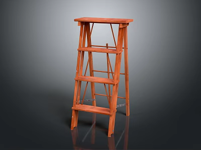 Orange Folding Ladder Practical Hardware Tool With Sturdy Structure For Home Use 3d model