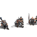 Small Human Figures In Gray Uniforms Sitting And Bending In Resting Scene