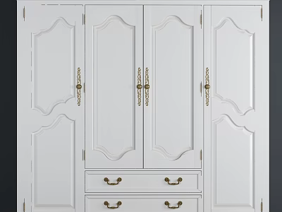 Classic White Wardrobe With Ornate Carved Design Gold Handles And Bottom Drawers 3d model
