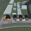Modern Commercial Complex With Connected Buildings Green Spaces And Waterfront Design