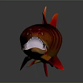 Red and orange striped predatory fish with sharp teeth displayed in realistic 3D rendering 3d model