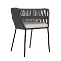 Modern Black Accent Chair With Wicker Back Metal Legs And Upholstered Seat
