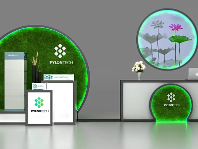 PYLON TECH Display Shelves With Green Circular Decor And Lotus Lily Pad Design 3d model