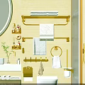 Elegant Bathroom Accessories With Golden Towel Racks Shelves Hooks And Hanging Towels