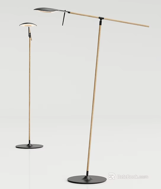 Modern Wooden Floor Lamp With Adjustable Stand And Black Base Design 3d model