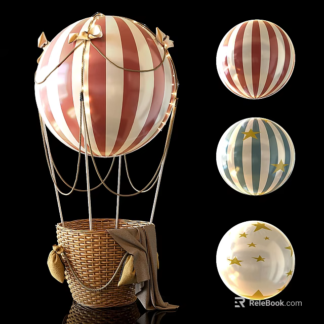 Creative Hot Air Balloon Table Lamp With Red White Stripes And Star Patterns 3d model 