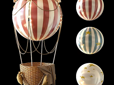 Creative Hot Air Balloon Table Lamp With Red White Stripes And Star Patterns 3d model