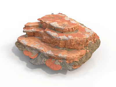 Layered Red Rock Formation With Textured Surface Gray Base And White Specks 3d model