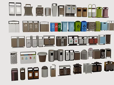 Public Trash Bins As Essential Public Facilities With Various Designs And Colors 3d model