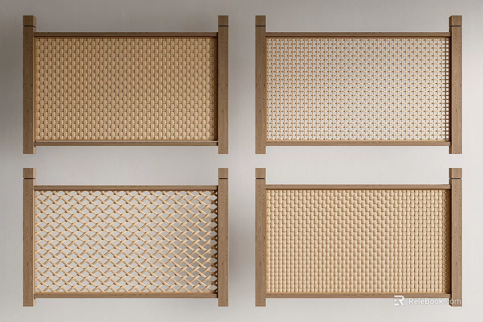 Wooden Fence With Various Woven Perforated Herringbone And Dotted Patterns 3d model