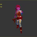 Red Haired Woman In Red And Yellow Outfit Standing And Pointing Forward