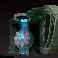 Exquisite Pink Lotus Flower and Blue Crystal Garden Ornament with Circular Stone Archway