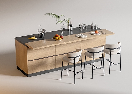 Modern Bar Chair Combination Western Kitchen Bar Counter Central Island Sink Bar Chair 3d model