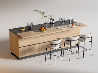 Modern Bar Chair Combination Western Kitchen Bar Counter Central Island Sink Bar Chair 3d model