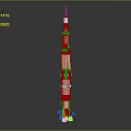 Realistic White Rocket Model With Multistage Structure Red Markings And Engine Base 3d model