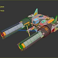 Futuristic Cosmic Spacecraft With Dual Thrusters Central Cockpit And Metallic Module Structure