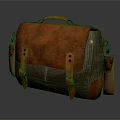 Vintage Leather Bag With Orange Leather And Green Canvas Adjustable Straps Metal Buckles Top Handle