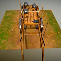 Ancient Wooden Chariot With Large Spoked Wheels Metal Containers And Spears