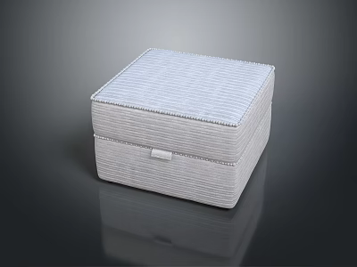 Modern Minimalist Light Gray Square Ottoman With Fabric Upholstery And Stitching Details 3d model