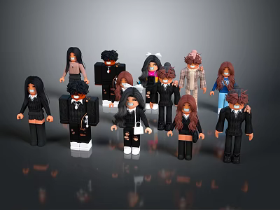 Diverse Stylized Cartoon Characters With Various Outfits Hairstyles And Poses 3d model